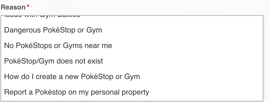 Formulario de solicitud de Pokemon GO PokeStop