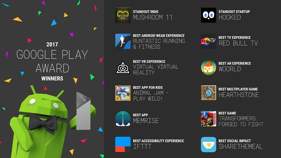 Google Play Awards Winners Include 'Hearthstone', 'Transformers', and 'Mushroom 11'