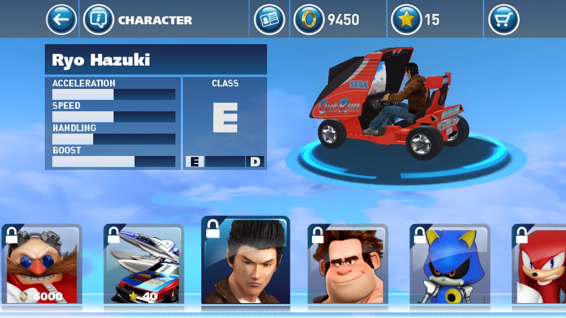 sonic and sega all stars racing roster