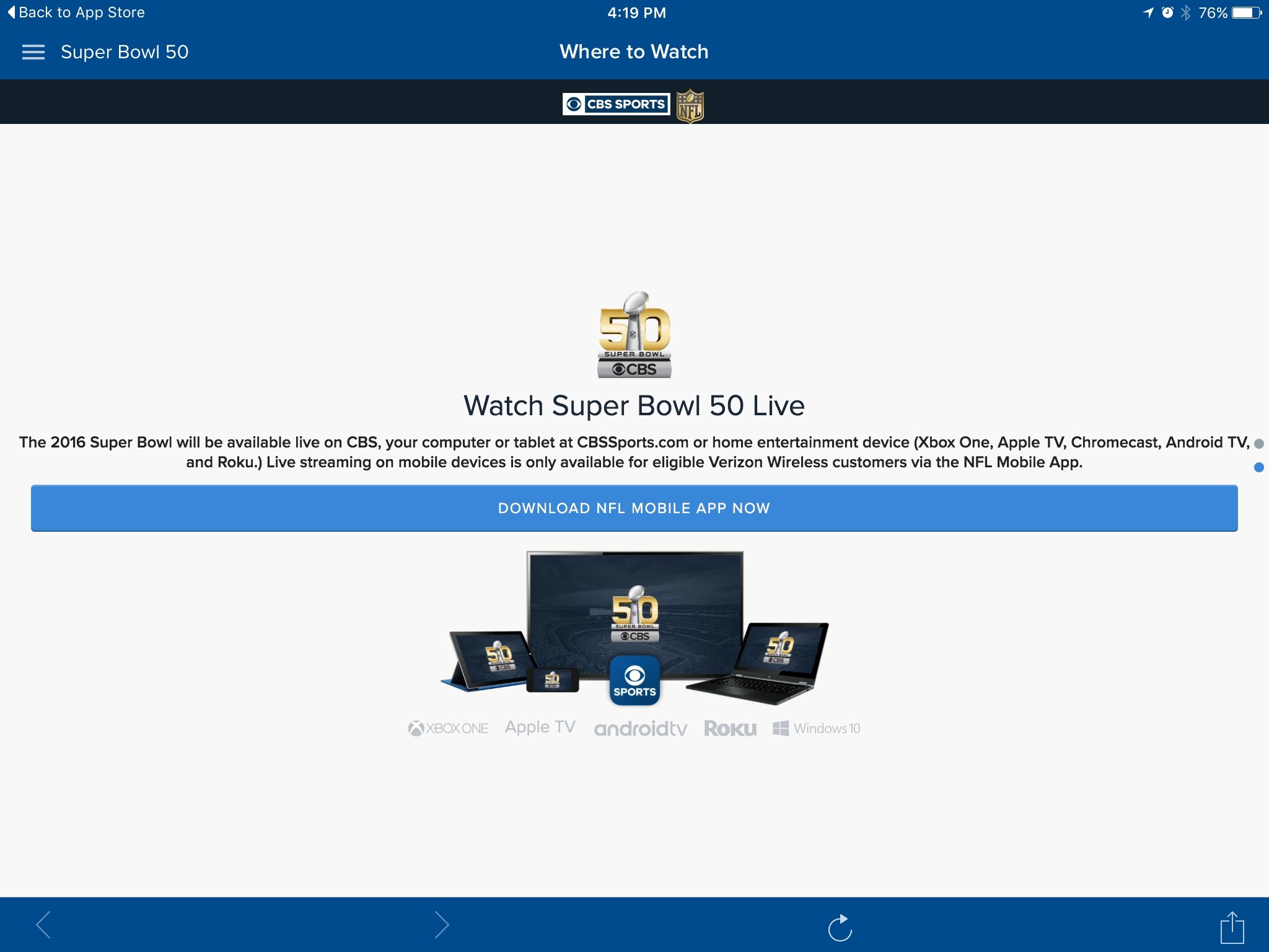 How to Stream Super Bowl 50 on your iPhone iPad or Apple TV and