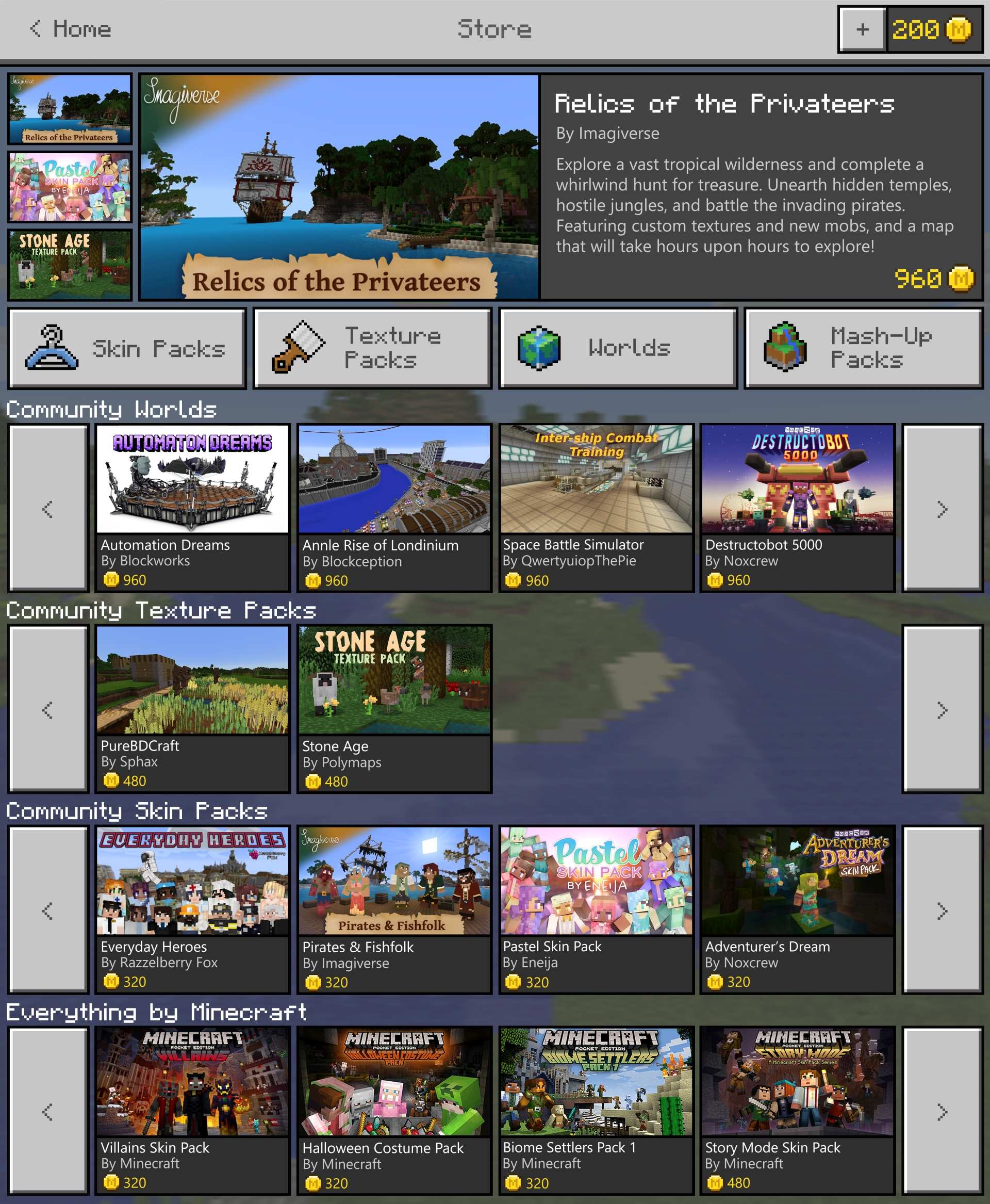 Minecraft Pocket Edition's new community Marketplace will let