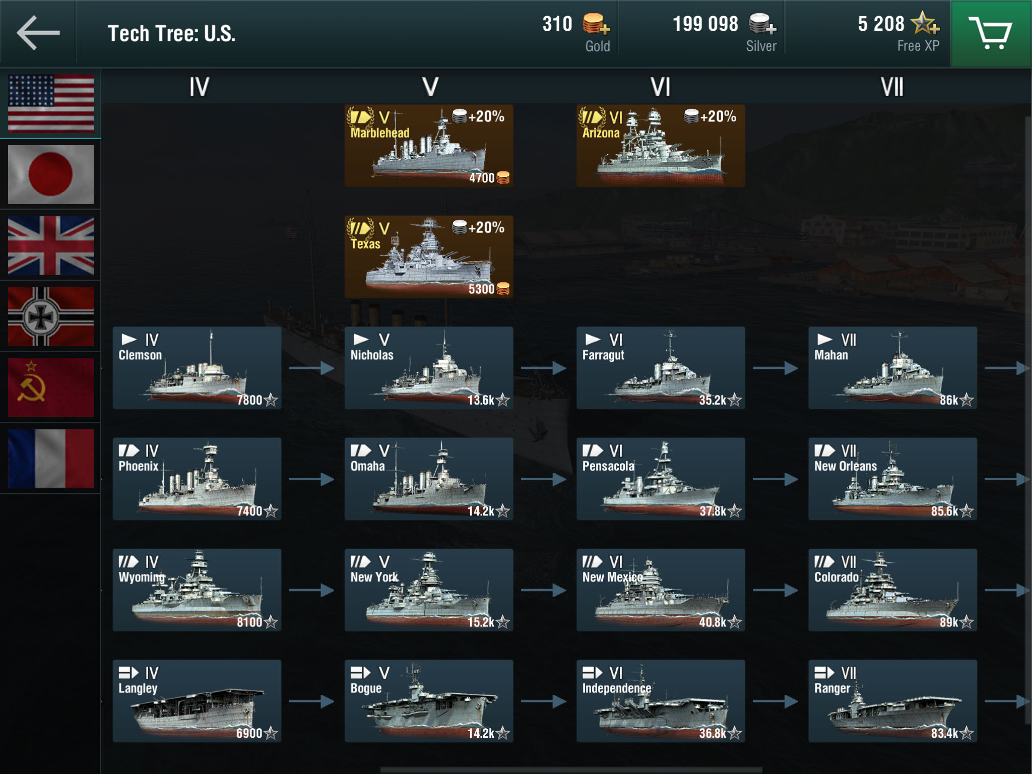 why is there only the british cruiser tree on world of warships blitz