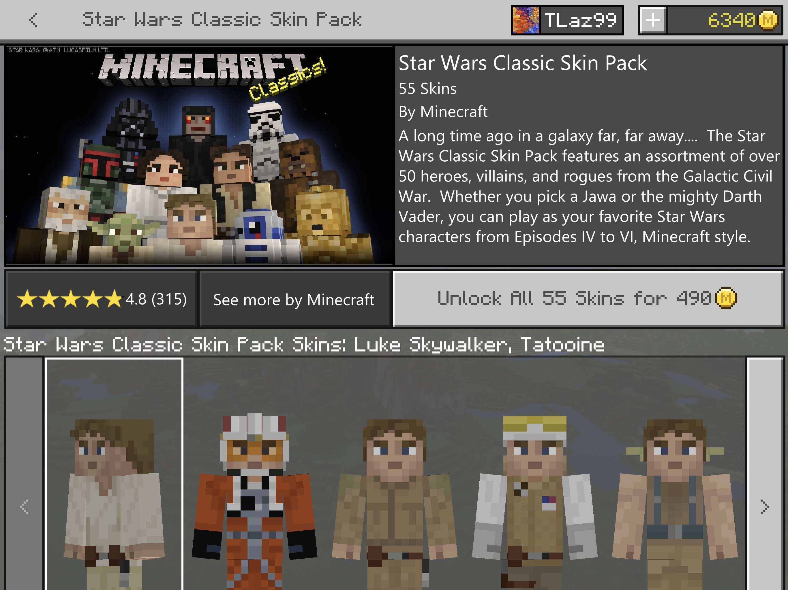 Star Wars Classic Skin Pack in Minecraft Marketplace