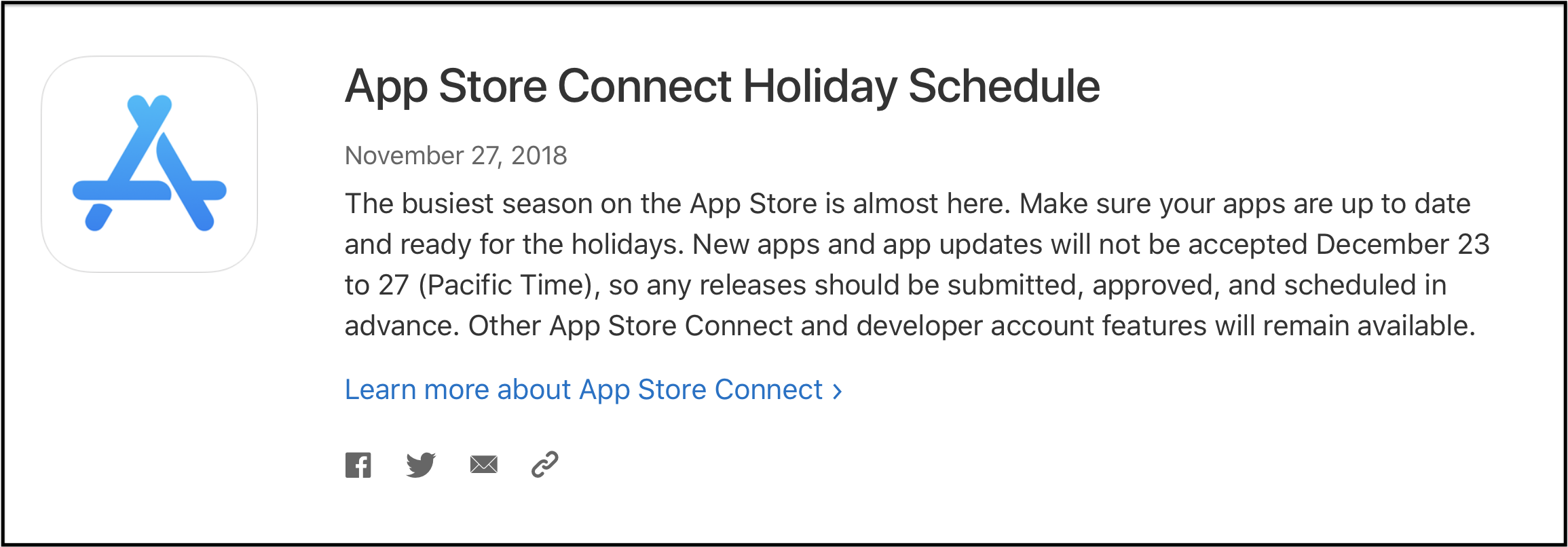 App Store Freeze Set for December 23rd thru December 27th