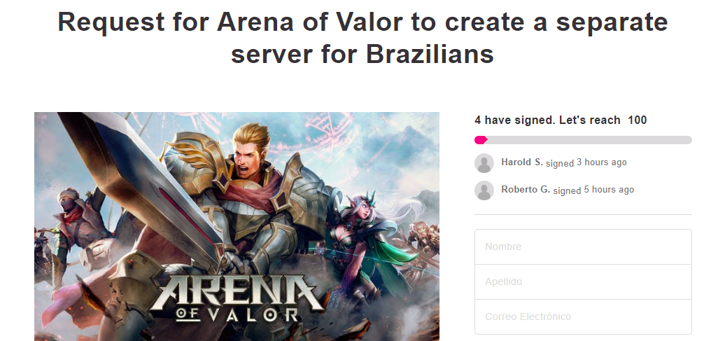 AOV Brazil server petition