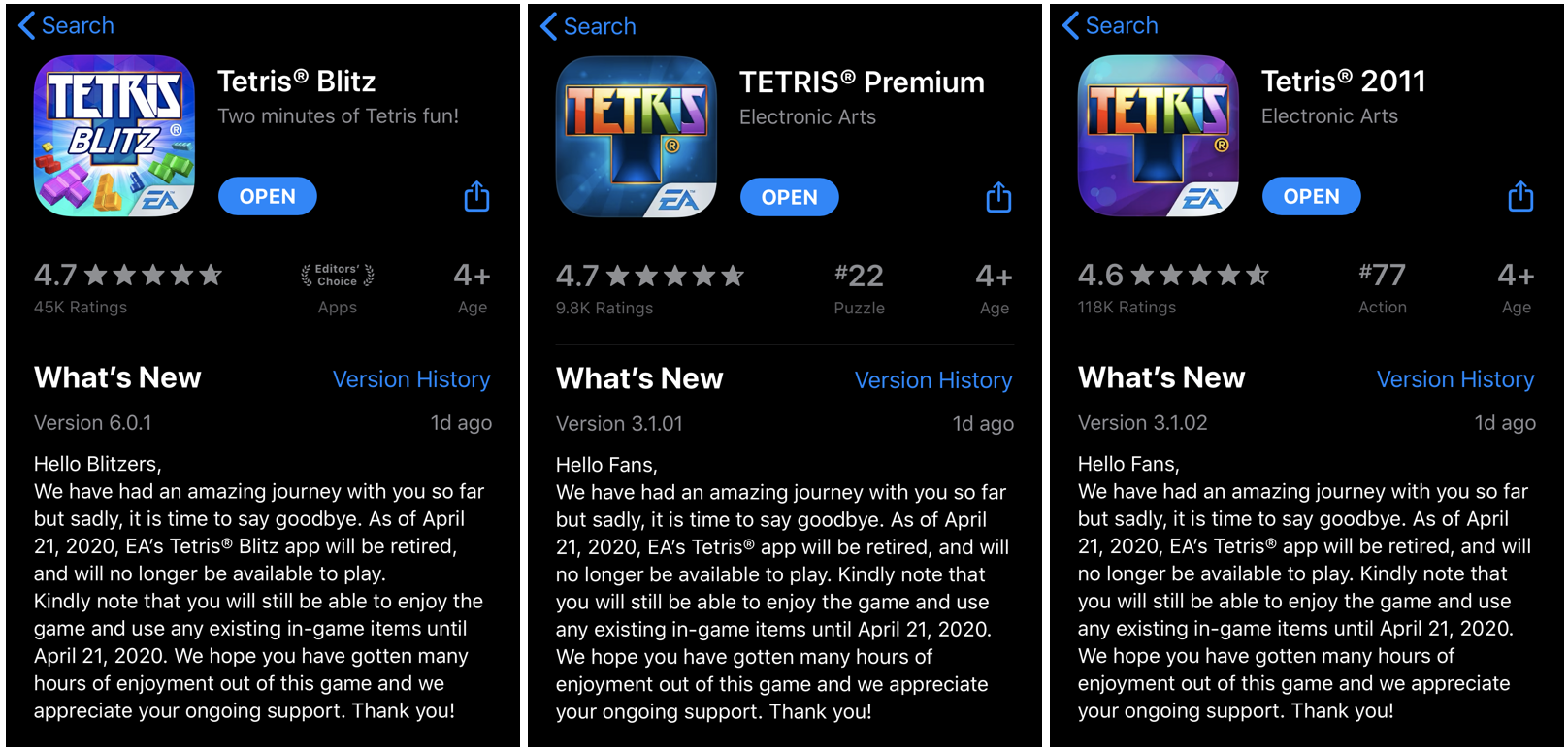 All Electronic Arts Published 'Tetris' Games for Mobile Going Offline in  April – TouchArcade