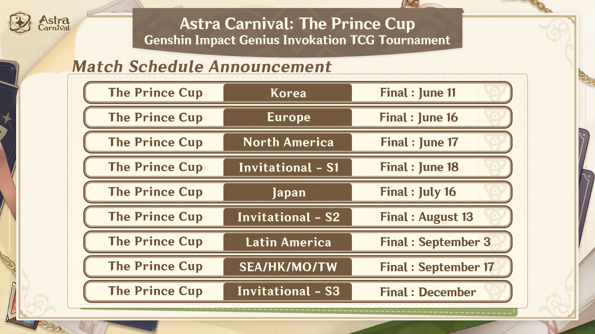 Official Tournament Schedule