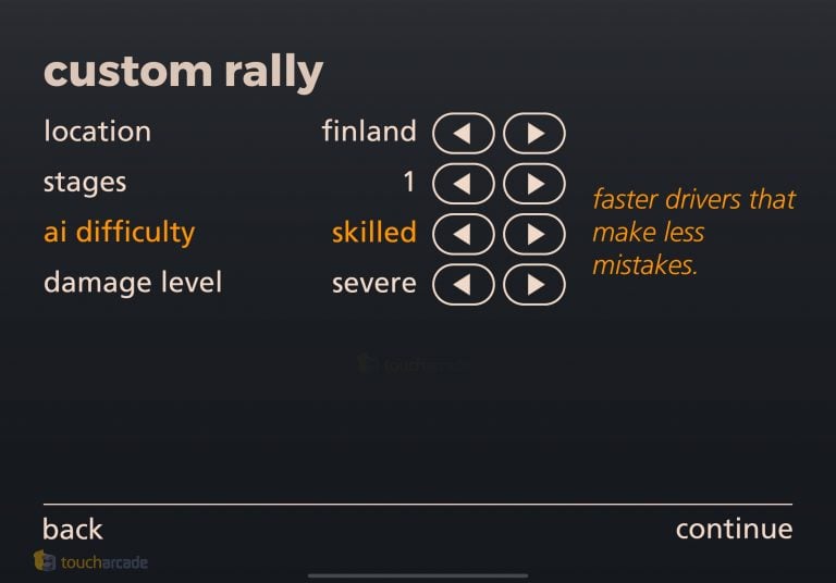 art of rally difficulty settings mobile gameplay AI Racing